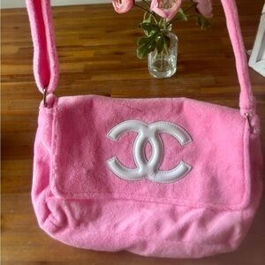Pre-Loved Chanel Precision Pink Flap Shoulder Bag with White Logo